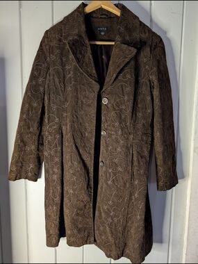 Static Brown Embroidered Suede-Effect Women's Coat